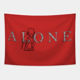 alone word -boy sitting sad Tapestry