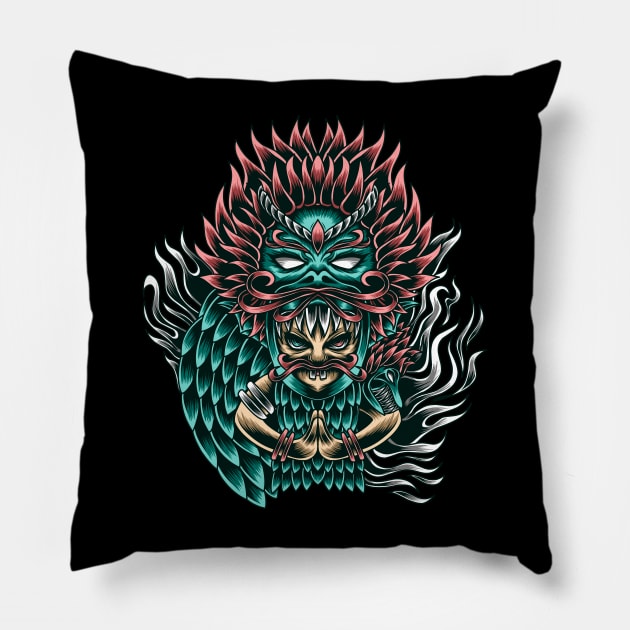 Artwork Illustration Humans With Dragon Abilities Pillow by Endonger Studio