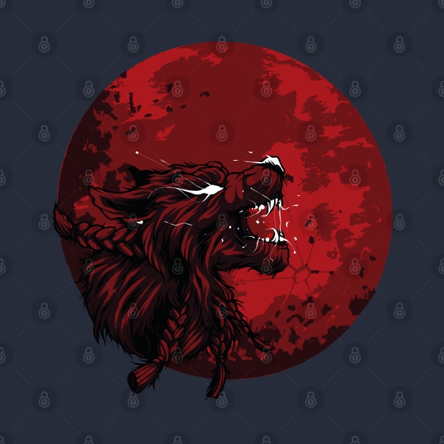 Wolf With Giant Blood Moon by mutarek