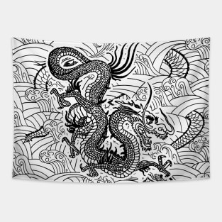 Black Chinese / Japanese Dragon Pattern Tapestry