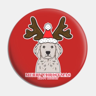 Cute dog with reindeer horns hat Pin