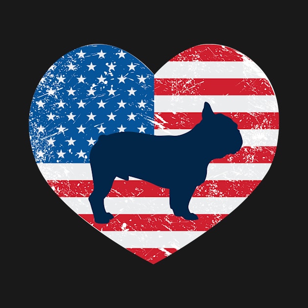 American Flag Heart Love French Bulldogs Usa Patriotic 4Th Of July by JaroszkowskaAnnass