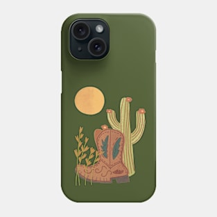 Southwest Cowboy Boots and Cactus with Full Moon Phone Case