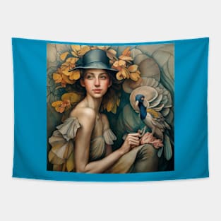 Art Deco - Woman and Peacock Tapestry