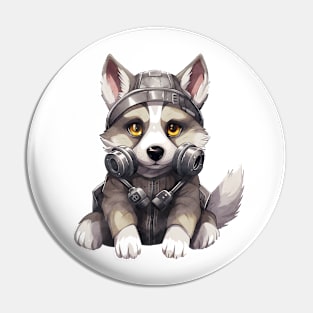 Siberian Husky Dog Wearing Gas Mask Pin