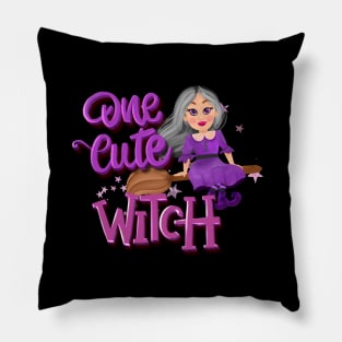 One cute witch in a broom Pillow