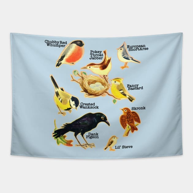 Funny Birds Of The World Names Tapestry by DankFutura