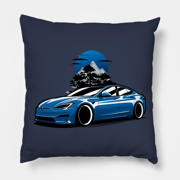 Blue Model S Plaid Pillow by KaroCars