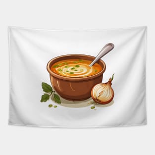 Savory Simplicity: Onion Soup Illustration Tapestry