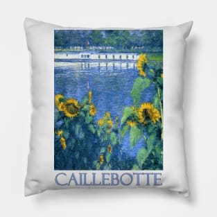 Sunflowers on the Bank of the Seine by Gustave Caillebotte Pillow