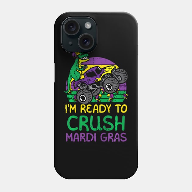 Kids Crush Mardi Gras Dino Monster Truck Funny Toddler Boys Kids Phone Case by Cristian Torres