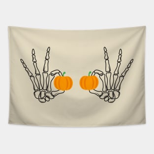 Skeleton hands holding Orange pumpkins - FUNNY Tapestry