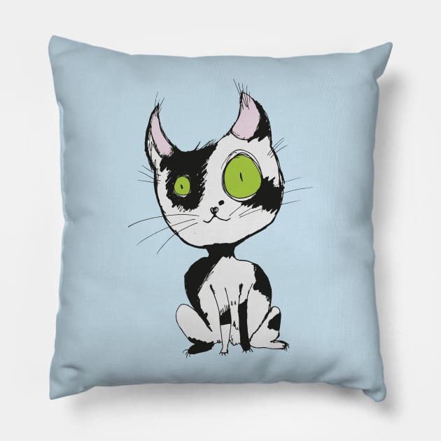 Cute black and white cat Pillow by Bwiselizzy