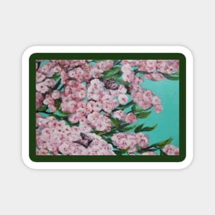 Pink Butterflies in the Cherry Tree Magnet