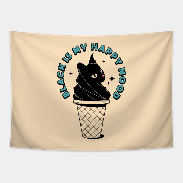 Ice Cream Black Cat in beige Tapestry by The Charcoal Cat Co.