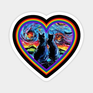 van Gogh's Cats in a rainbow heart Magnet