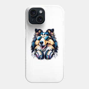 Collie Smiling DJ with Headphones and Sunglasses Phone Case