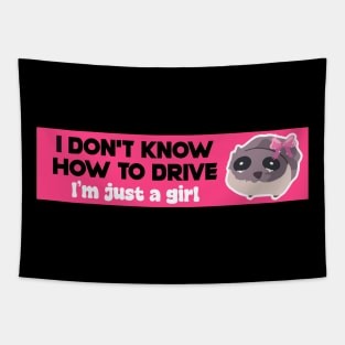 I don't know how to drive I'm just a girl pink, funny sad hamster meme stickers Tapestry