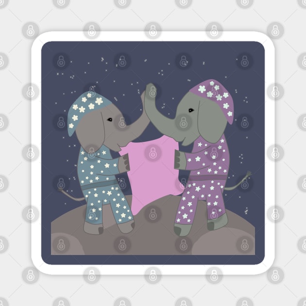 Cute elephants with pyjamas Magnet by Antiope