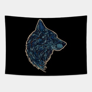 Wolf side profile design #2 - blue version Tapestry