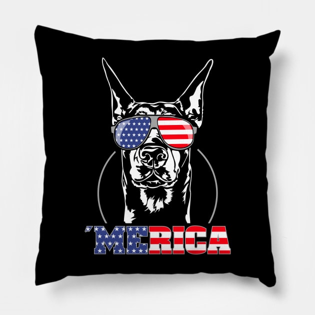 Proud Doberman Pinscher American Flag Merica Pillow by wilsigns