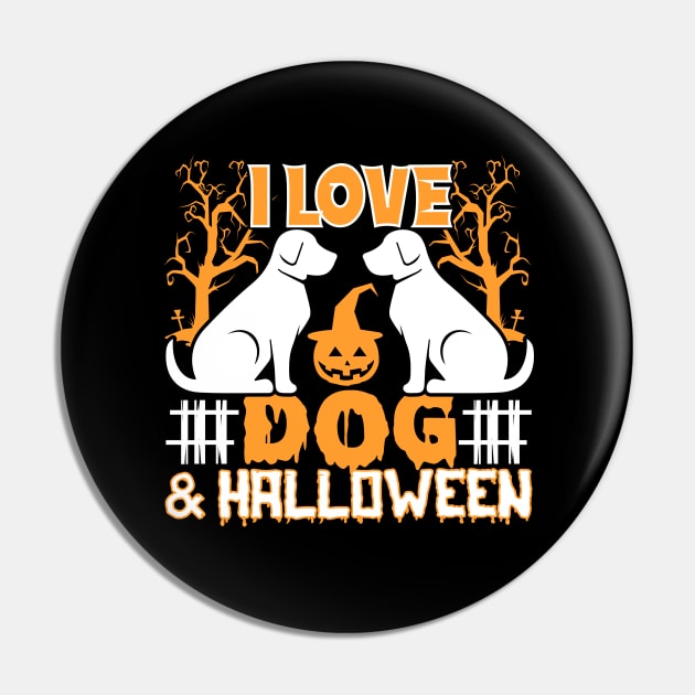 I Love Dog & Halloween Haunted Trees Pumpkin Costume Pin by koolteas