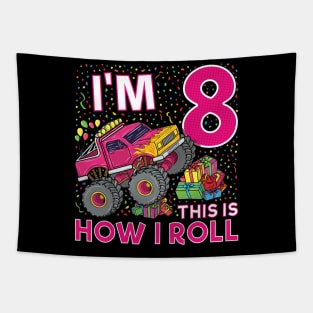 8th Birthday Monster Truck Party Gift 8 Year Old Girl Tapestry