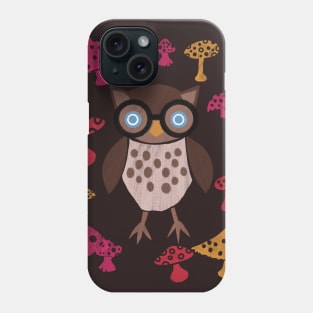 Owl Student and Mushrooms Cutout Design Phone Case