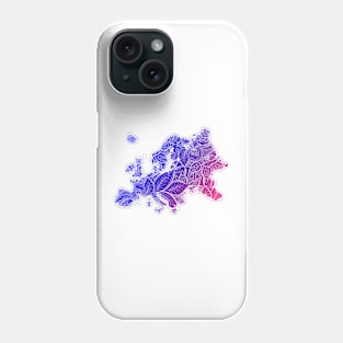 Colorful mandala art map of Europe with text in blue and violet Phone Case