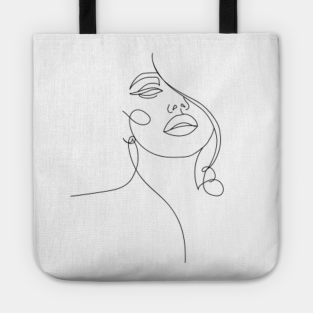 One Line Art Tote Bags Teepublic Uk,Girl Outline Drawing Face