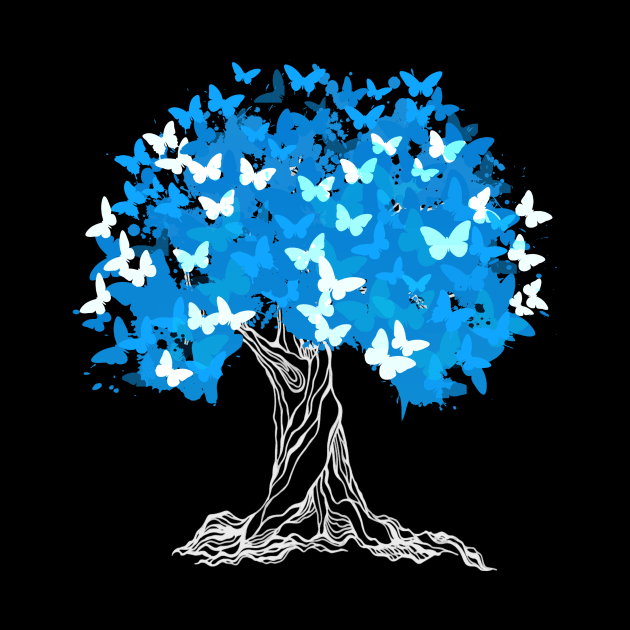 Tree With Blue Butterflies by Aliaksandr