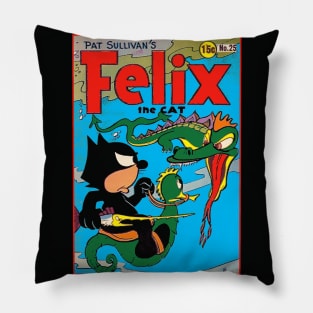 Felix the Cat Fights a Sea Dragon 1940s Original Comic Book Cover Pillow