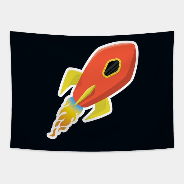 Cute Orange Rocket Ship Tapestry by NPolandDesigns