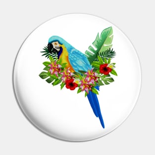 Blue Tropical Parrot Floral Pin