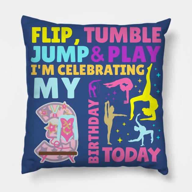 3rd Birthday Gymnastics Themed Girls Party Kids Three Year Old Pillow by HollyDuck