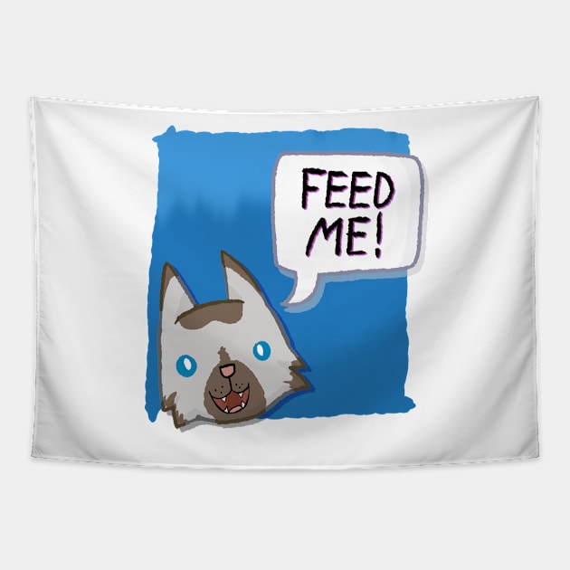 Feed Me! [Chocolate Point Cat With A Blue Background] Tapestry by Quirkball