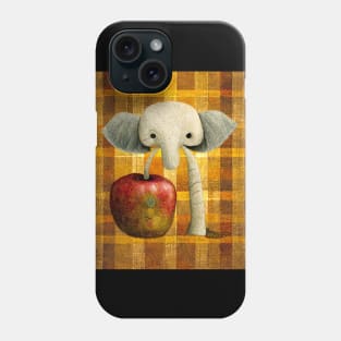 An Elephant with an apple on a plaid background. Phone Case