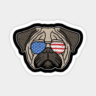 Cute Pug American Flag Dog T-Shirt 4th of July Patriotic Shirt United States Gift Magnet