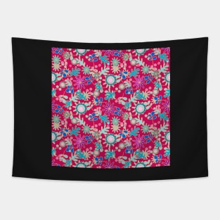 Floral Retro Pattern on Red Tapestry