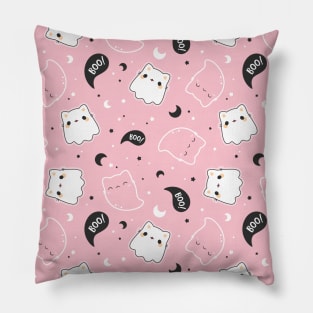 Kawaii ghost kittens Halloween pattern Pillow