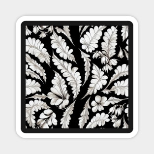 Black and White Vintage Floral Cottagecore  Romantic Flower Peony Rose Leaf Design Magnet