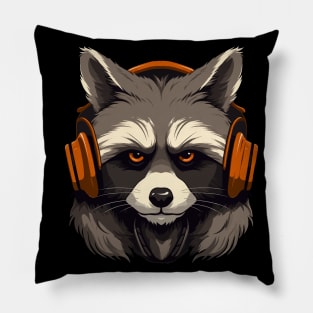 Racoon Wearing Headset Pillow