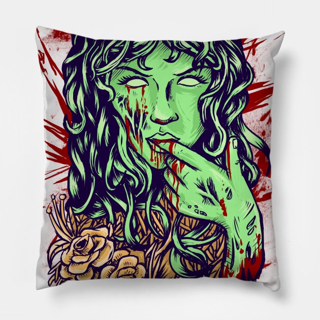 Zombie girl With flower Pillow by khamidfarhan182