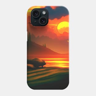 Mountain Lake Summer Sunset Digital Art (MD23SMR011) Phone Case