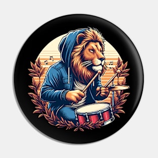 Lion Playing Drums Pin