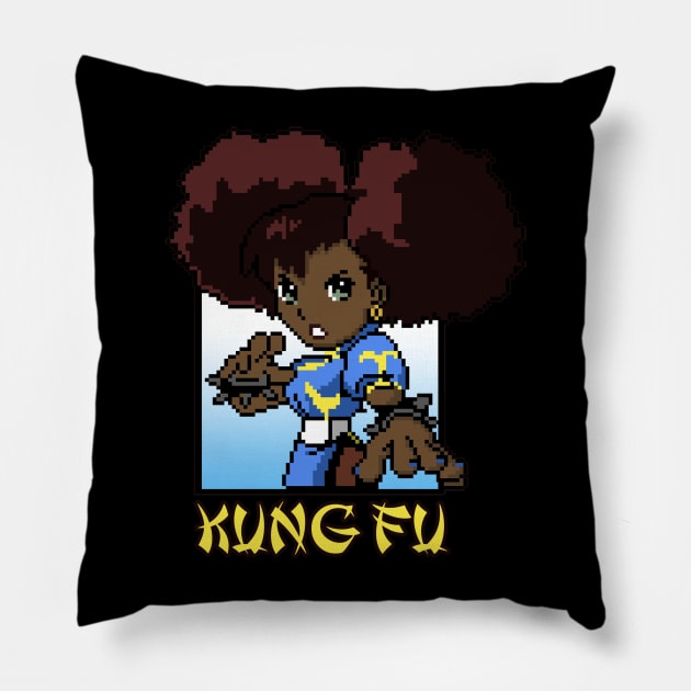 Kawaii Afro Kung Fu Girl Pillow by MonkeyLogick