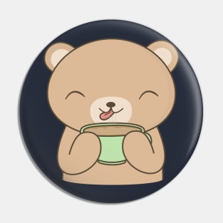 Kawaii Brown Bear Drinking Coffee T-Shirt Pin