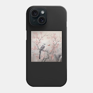 Grey and pink chinoiserie painting with birds and flowers Phone Case