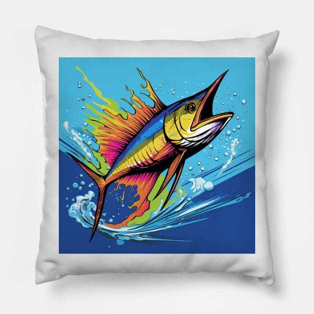 Marlin Fish Cartoon Pop Art 1 Pillow by AstroRisq