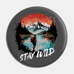 Stay Wild Mountain Hiking Watercolor Design Pin